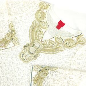 V Cristina Lace Crochet Tunic XL Sequin Beaded Boho Festival Sheer‎ Blouse Maxi